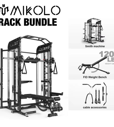 Smith Machine, All-In-One Power Rack Cage with Vertical Leg Press, 2000LBS Power Cage Squat Rack with Smith Bar, Dual Pulley Cable Crossover System for Home Gym with Weight Bench