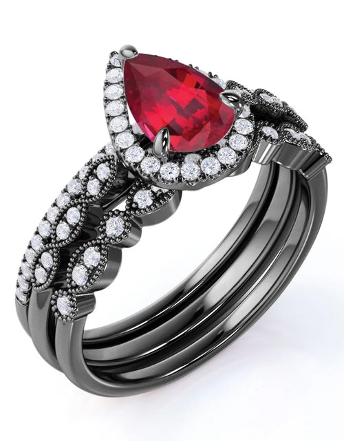 Load image into Gallery viewer, 1.75 Carat Teardrop Vintage Simulated Ruby Trio Set in 18K Black Gold over Silver
