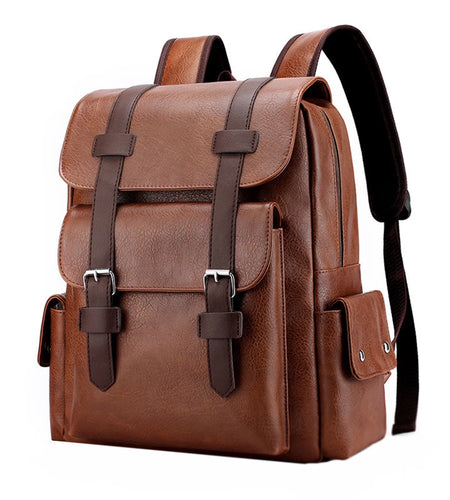 Brown Leather Laptop Backpack for Men, Work Business Travel Office Backpack College Bookbag, Casual Waterproof Computer Backpack Fits Notebook 15.6 Inch
