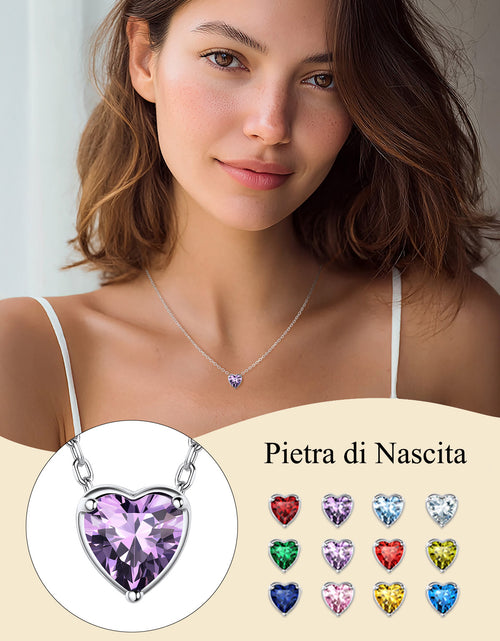 Load image into Gallery viewer, Silver Necklace for Women 925 Sterling Silver Birthstone Love Heart Necklace Birthday Women Gifts
