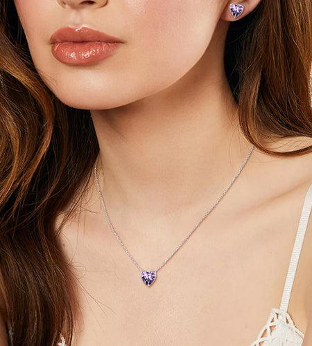 Silver Necklace for Women 925 Sterling Silver Birthstone Love Heart Necklace Birthday Women Gifts