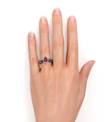 1.75 Carat Teardrop Vintage Simulated Ruby Trio Set in 18K Black Gold over Silver