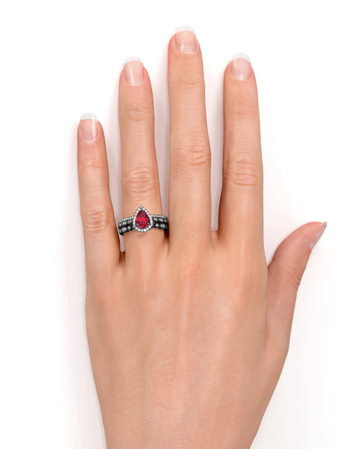 Load image into Gallery viewer, 1.75 Carat Teardrop Vintage Simulated Ruby Trio Set in 18K Black Gold over Silver
