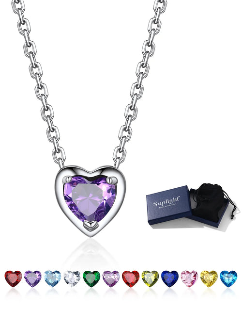 Load image into Gallery viewer, Silver Necklace for Women 925 Sterling Silver Birthstone Love Heart Necklace Birthday Women Gifts
