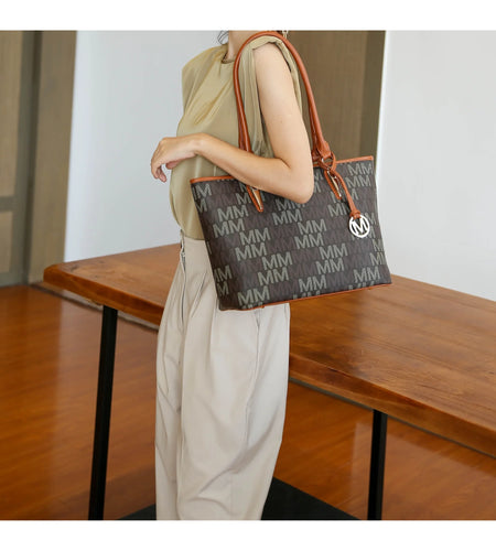 Alexy Women'S Tote Bag, Small Tote Bag, Pouch Purse & Wristlet Wallet Bag 4 Pcs Handbag Set by Mia K - Beige