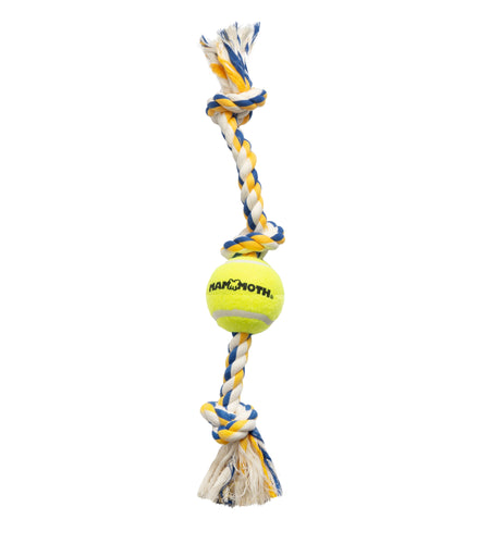 Flossy Chews Cottonblend 3 Knot Tug Rope Dog Toy with 3” Tennis Ball, Medium 20", Assorted Colors