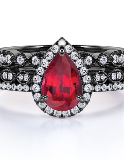 Load image into Gallery viewer, 1.75 Carat Teardrop Vintage Simulated Ruby Trio Set in 18K Black Gold over Silver
