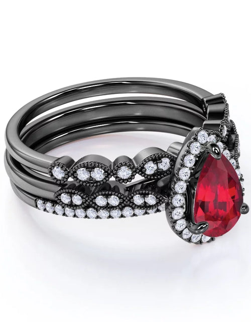 Load image into Gallery viewer, 1.75 Carat Teardrop Vintage Simulated Ruby Trio Set in 18K Black Gold over Silver
